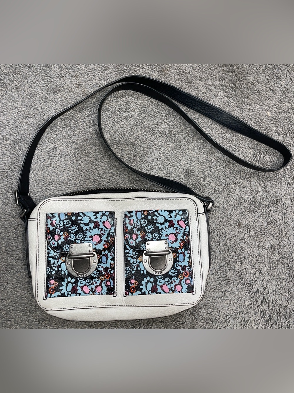 Fossil white floral leather crossbody bag